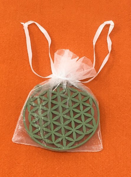 Amulett Blume des Lebens aus Holz (6cm) mit persönlicher Schutzfarbe bemalt