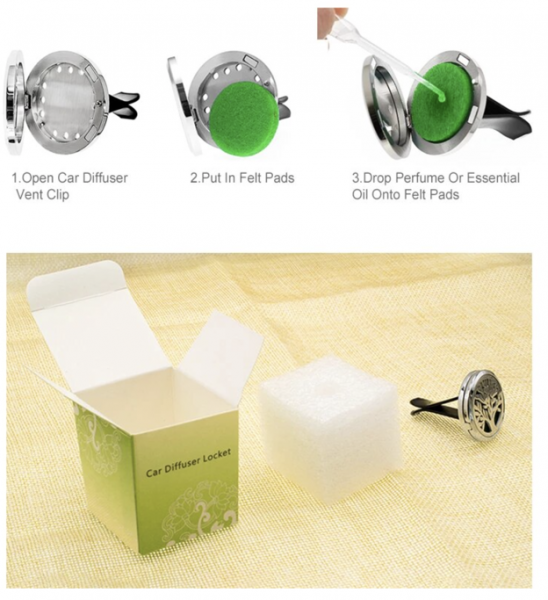 Blume des Leben Auto Diffuser 30mm Edelstahl für Aromatherapie mit 10 Pads + Young Living Öl 0,25ml