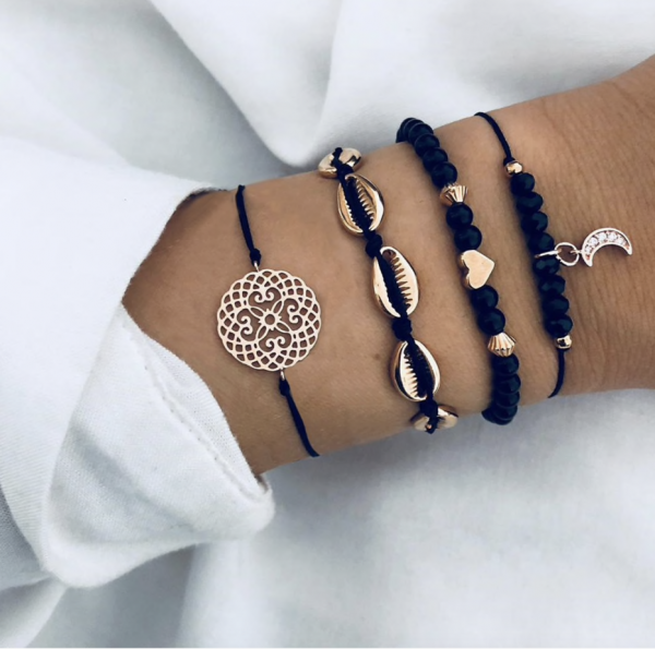 Torus Armschmuck 4-teilig - Gold und Perlen Optik - Größe anpassbar