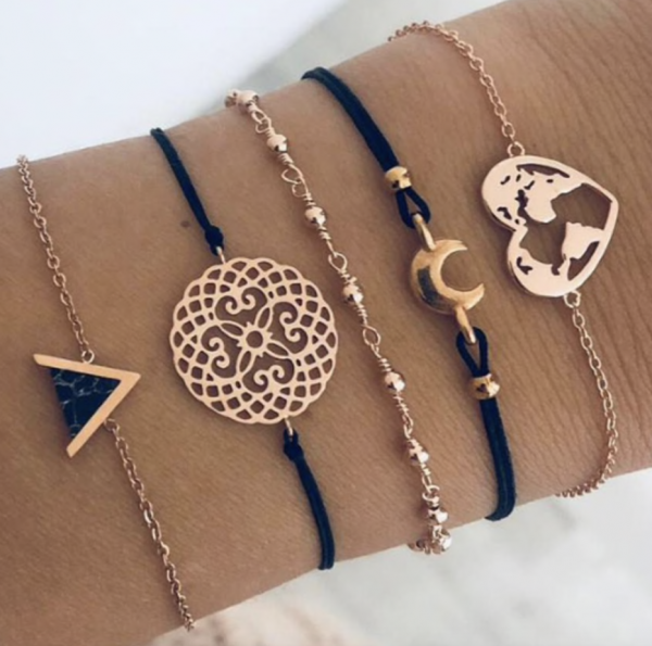 Torus Armschmuck 5-teilig - Gold Optik - Größe anpassbar