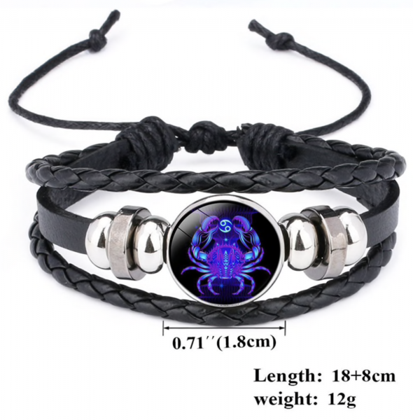 Leder Armband Sternzeichen - leuchtet im dunkeln - 12 Sternzeichen verfügbar