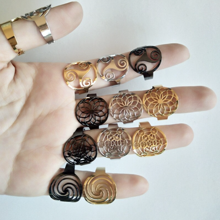 Ring Yin Yang / Blume des Lebens Edelstahl 316L - silberfarbig - Größenverstellbar