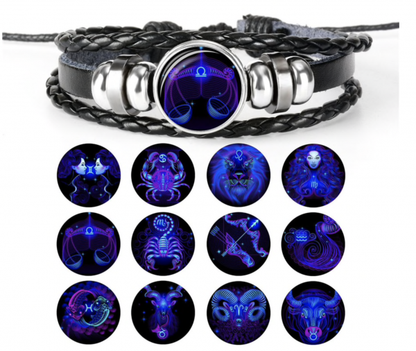 Leder Armband Sternzeichen - leuchtet im dunkeln - 12 Sternzeichen verfügbar