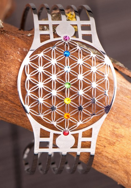 Blume des Lebens Armreif mit 7 Chakra Kristallen