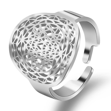 Ring Sri Yantra Edelstahl 316L - silberfarbig - Größenverstellbar