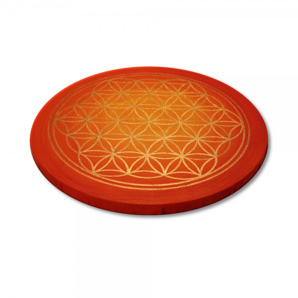 Wandbild Blume des Lebens Gold „Sonnenaufgang“ handgemalt auf runde Leinwand Größe 50 cm