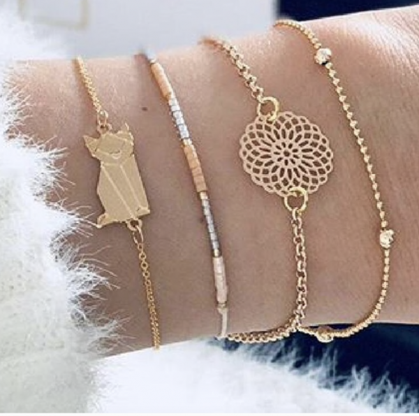 Torus Armschmuck 4-teilig - Gold Optik - Größe anpassbar