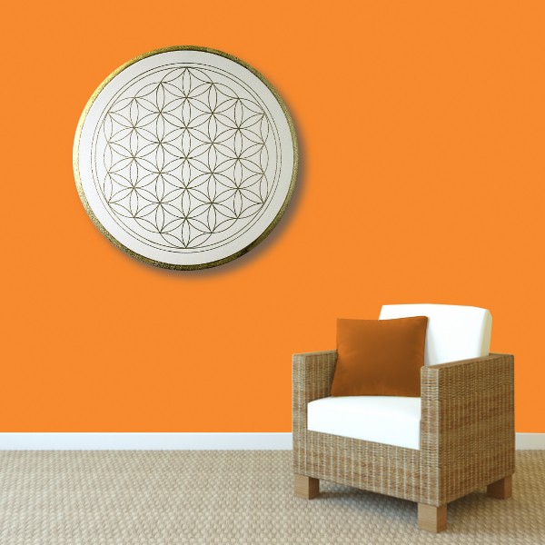 Wandbild Blume des Lebens Gold „Klarheit“ handgemalt auf runde Leinwand Größe 50 cm